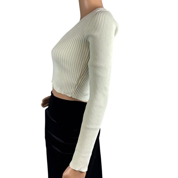 Brandy Melville Women's Ribbed Extra Cropped V-Neck Sweater Mint Green One Size - Picture 2 of 9